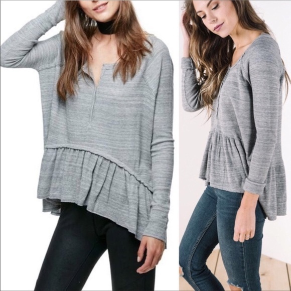 Free People Tops - We The Free Grey Coastline Peplum Long Sleeve Top
